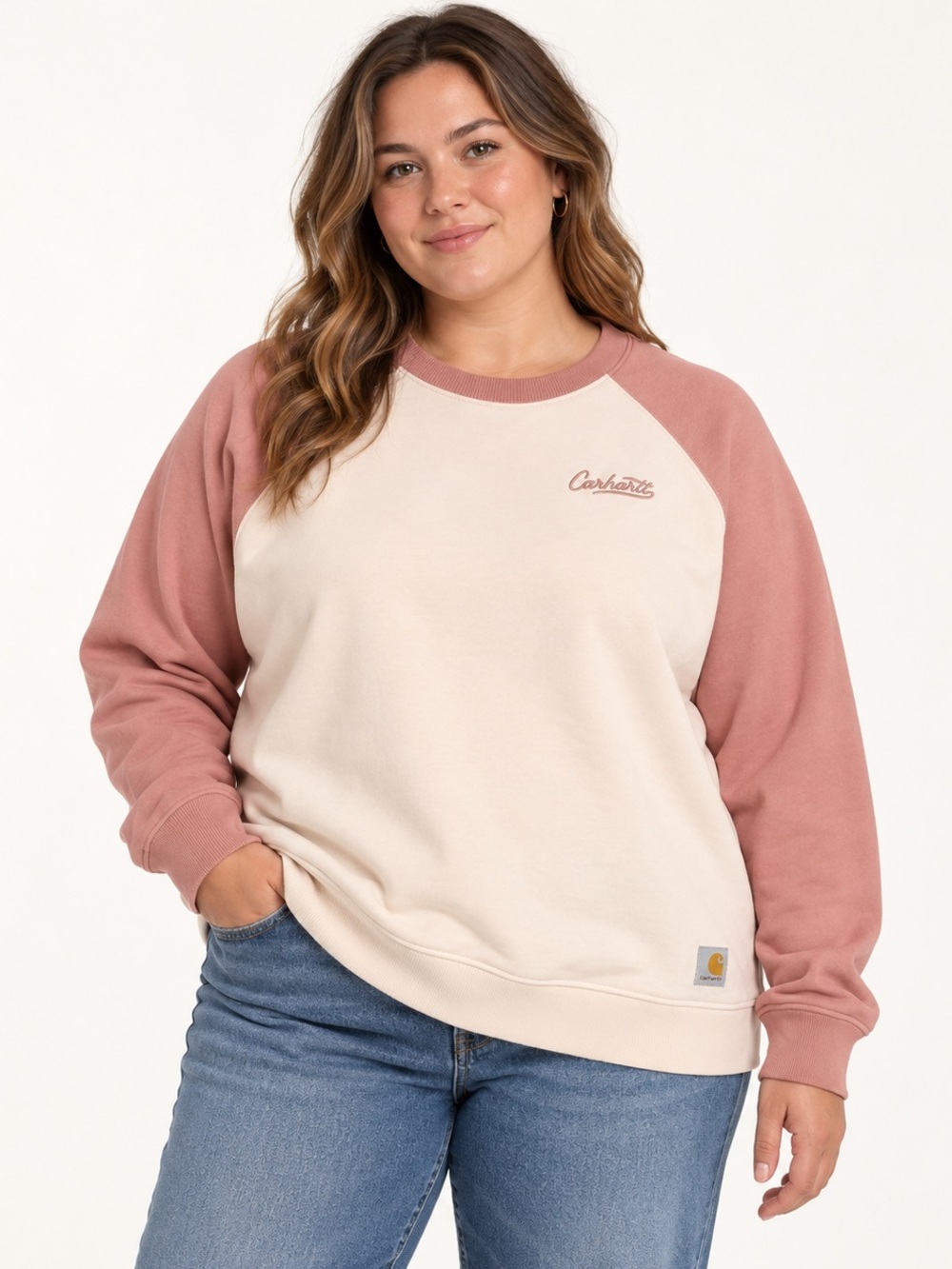 Carhartt Women’s XL Loose Fit Pink Cream Colorblock Fleece Sweatshirt